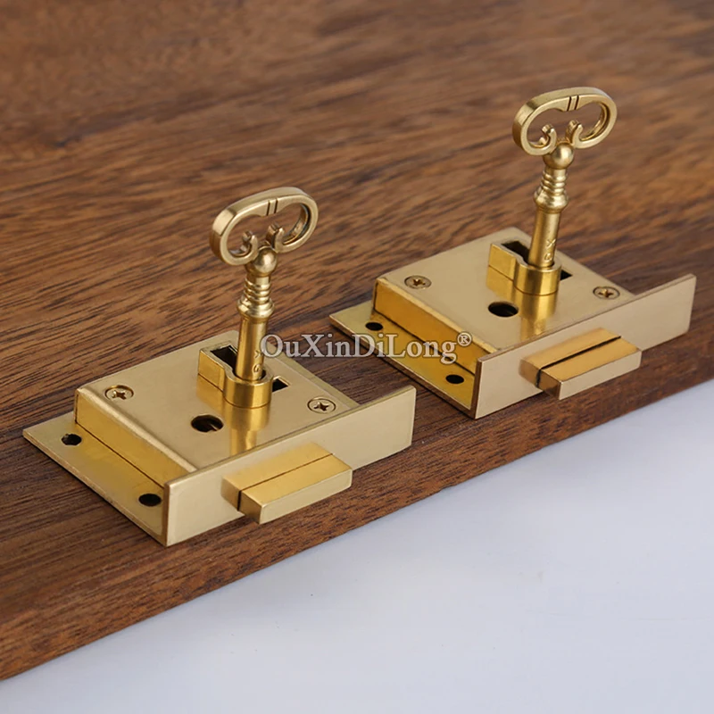 

Classic Retro 2Pieces European Antique Pure Brass Drawer Cabinet Locks Hidden Cupboard Locker File Cabinet Locks Brass Tone