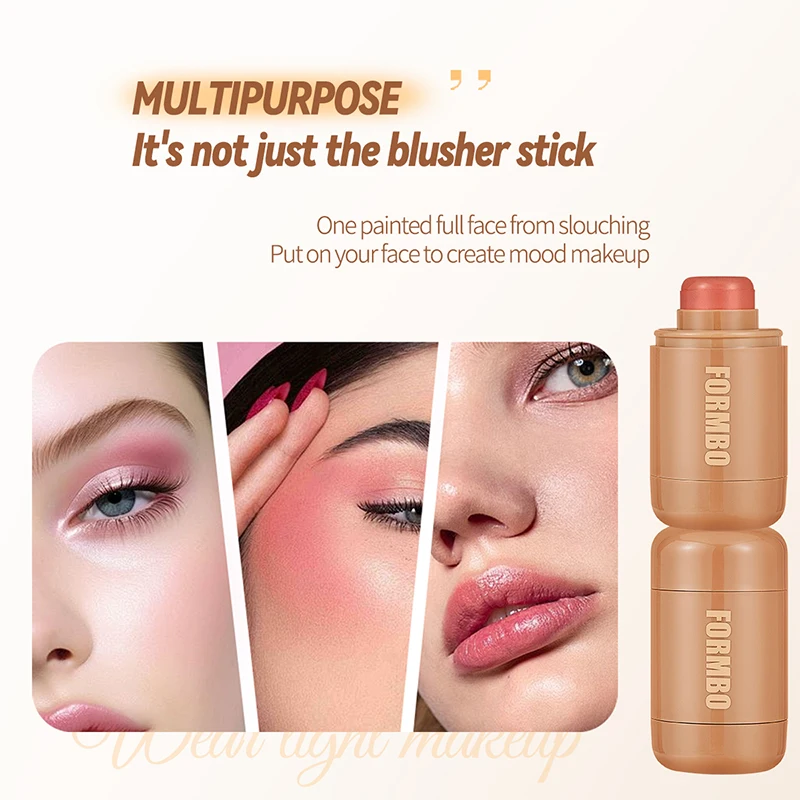 Bolso blush rouge stick, rosto olhos lábios bochecha iluminar sombreamento maquiagem, creme fosco à prova d'água blush, textura leve fácil de borrar