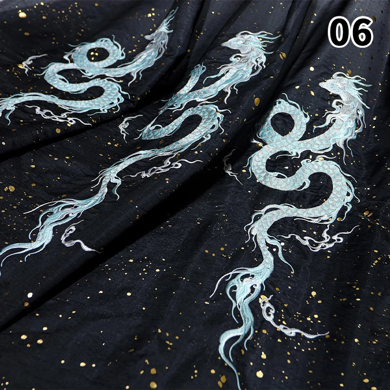 

Dragon Embroidered Fabric Chinese Classical Style Dragon Printed Chiffon Embroidery Fabric DIY Hanfu Cheongsam Designer Fabric