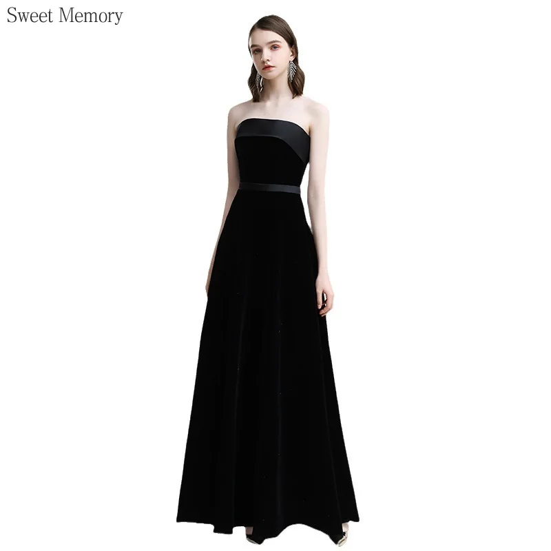 A8140 Dropship Velour Party Dress Fashion Girls Women Clothes Sweet Memory Floor Length Prom Gown Strapless Bridesmaid Dresses
