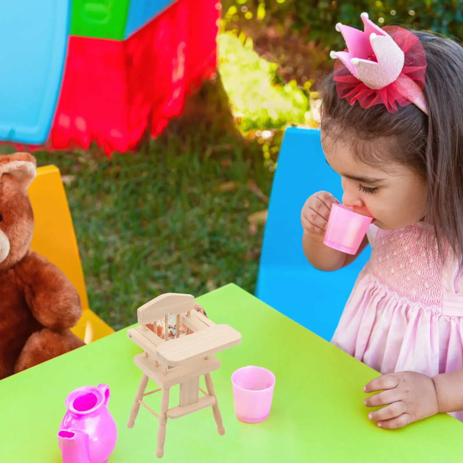 

Wooden Miniature Highchair Adornment Durable Compact Size Craftsmanship Design Unique Decor Mini House Supplies