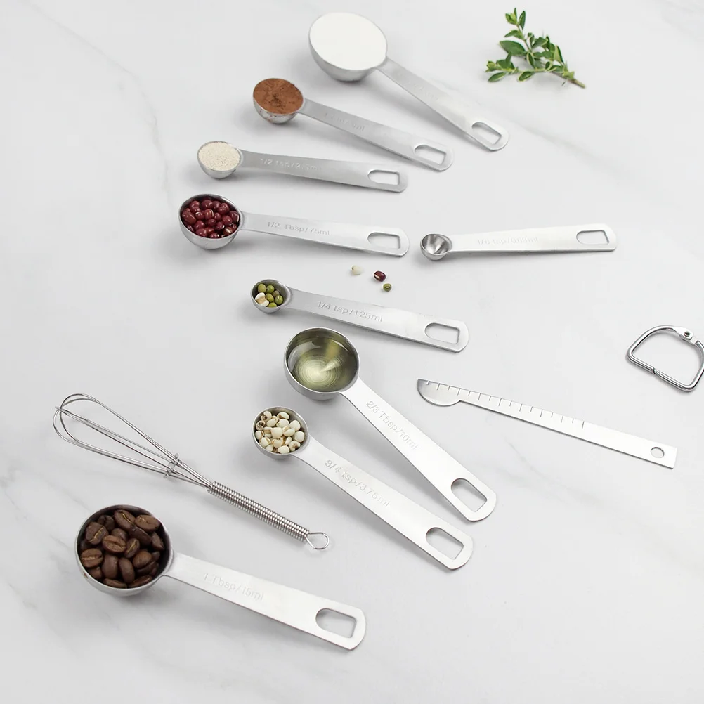 

1Set 11 Pieces Stainless Steel Round Measuring Spoon Kit Practical Kitchen Baking Measuring Stick Accurate Tool