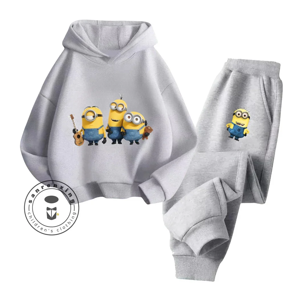 Trendy Minions felpa con cappuccio ricamata Jogger set accogliente Streetwear per bambini Boy Girl collezione autunno inverno elegante abbigliamento