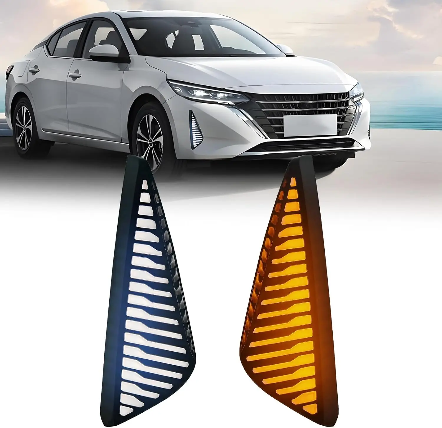 LED Daytime Running Lights for Nissan Sylphy Sentra 2023-2024 Front DRL Fog Lamps Dynamic Sequential Amber Turn Signal White Yellow Blue Car Accessories