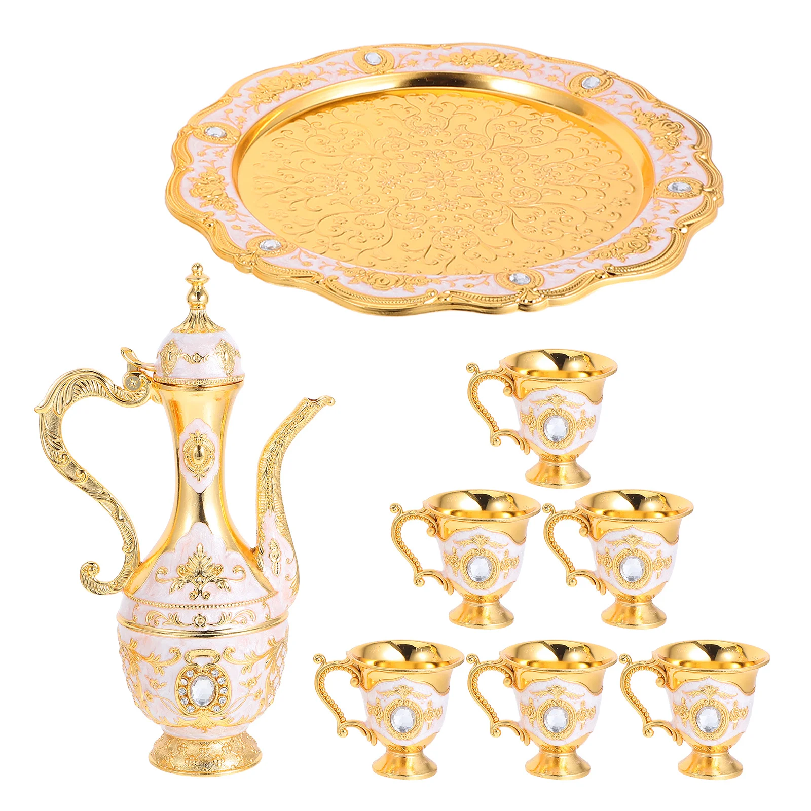 

1 Set Palace-Inspired Vintage Goblet Wine Cup Set 250Ml 30Ml Metal Retro Chalices For Tea Whiskey Cocktails With Tray Medieval