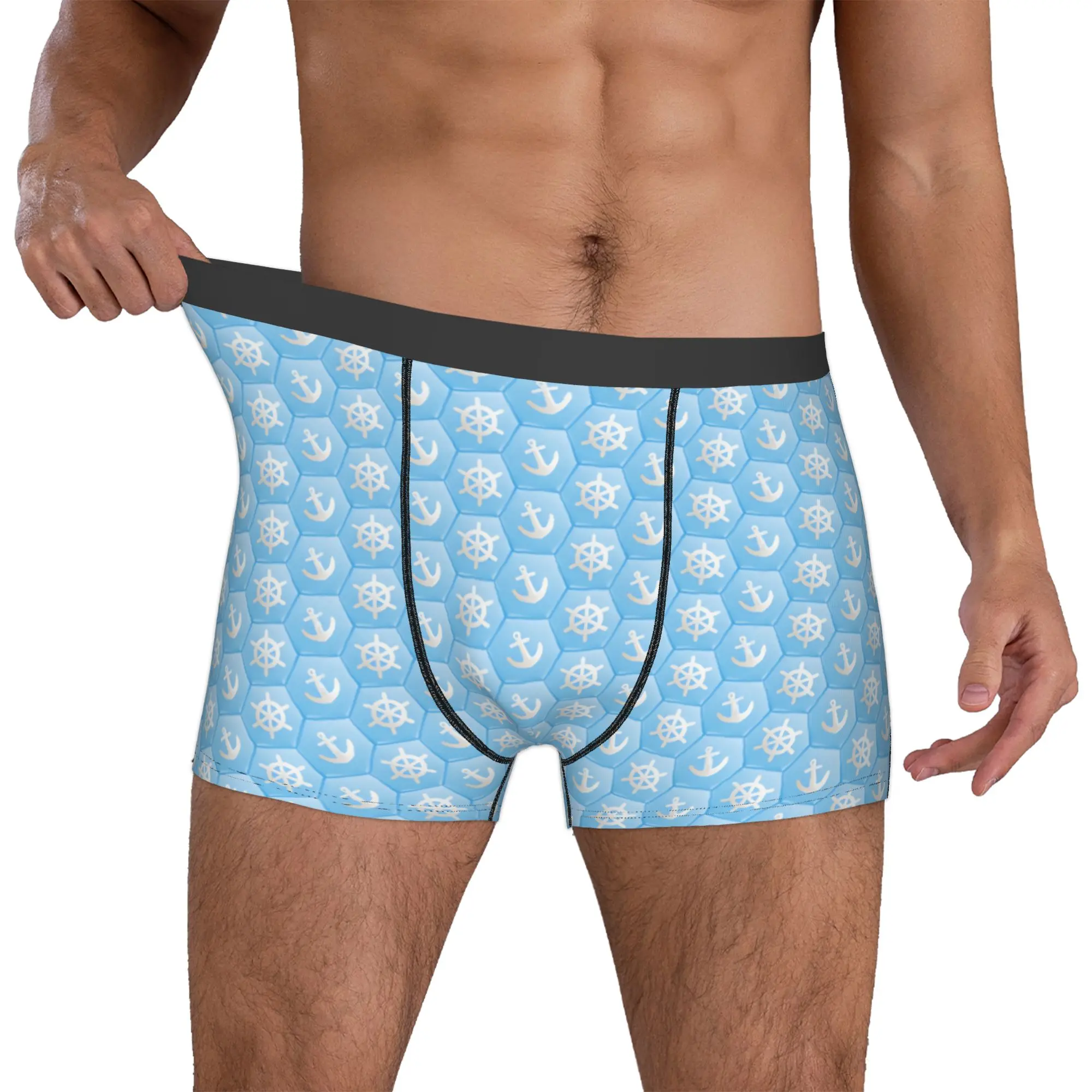 Nautical Hexagonal Anchors And Ship Wheels Boxer Shorts For Men 3D Printed  Underwear Panties Briefs Breathable Underpants