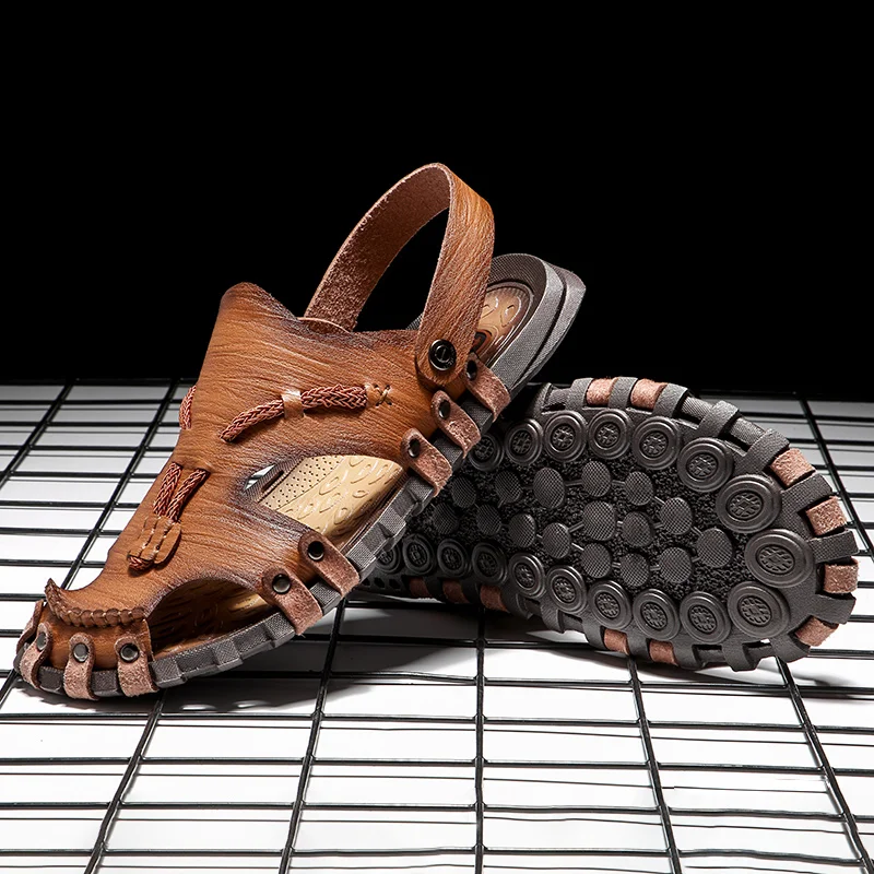 

Summer Men Sandals Genuine Leather Mens Casual Shoes Outdoor Men Leather Sandals for Men Beach Shoes Roman mens Shoes