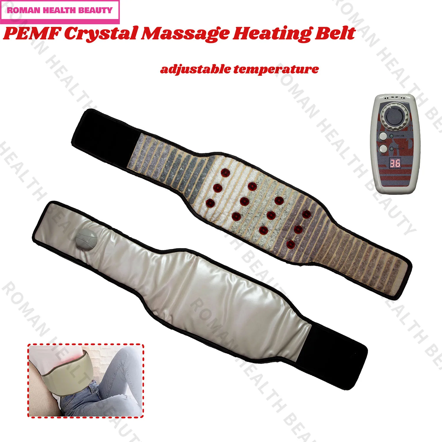 Upgraded 3-in-1 PEMF Crystal Heating Belt, Far Infrared Massage Therapy, Adjustable Temp & Smart Controller, Abdomen Pain Relief