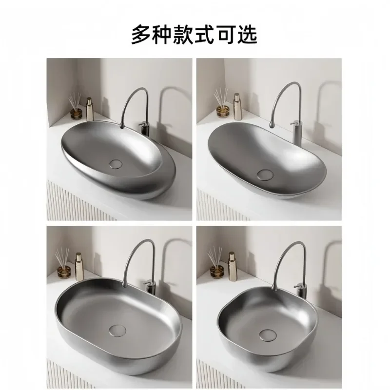 Metal gun gray ceramic table basin oval household bathroom art washbasin