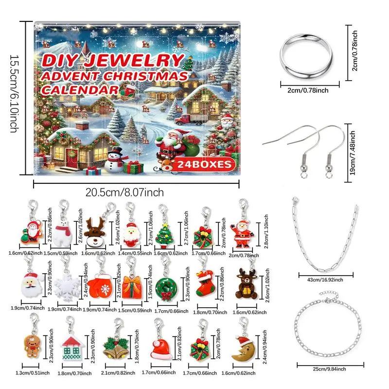 Gioielli natalizi Calendario dell'Avvento Collana Bracciali Anelli Orecchini Ciondolo con ciondolo Conto alla rovescia Calendario Scatola Regalo di Natale per bambini