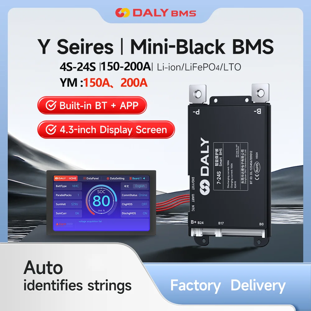 

Daly Smart BMS 4.3LCD polegadas UART 4S 6S 7S 8S 13S 14S 16S 17S 20S 24S Bluetooth integrado 150A 200A Lifepo4 Li-Ion LTO