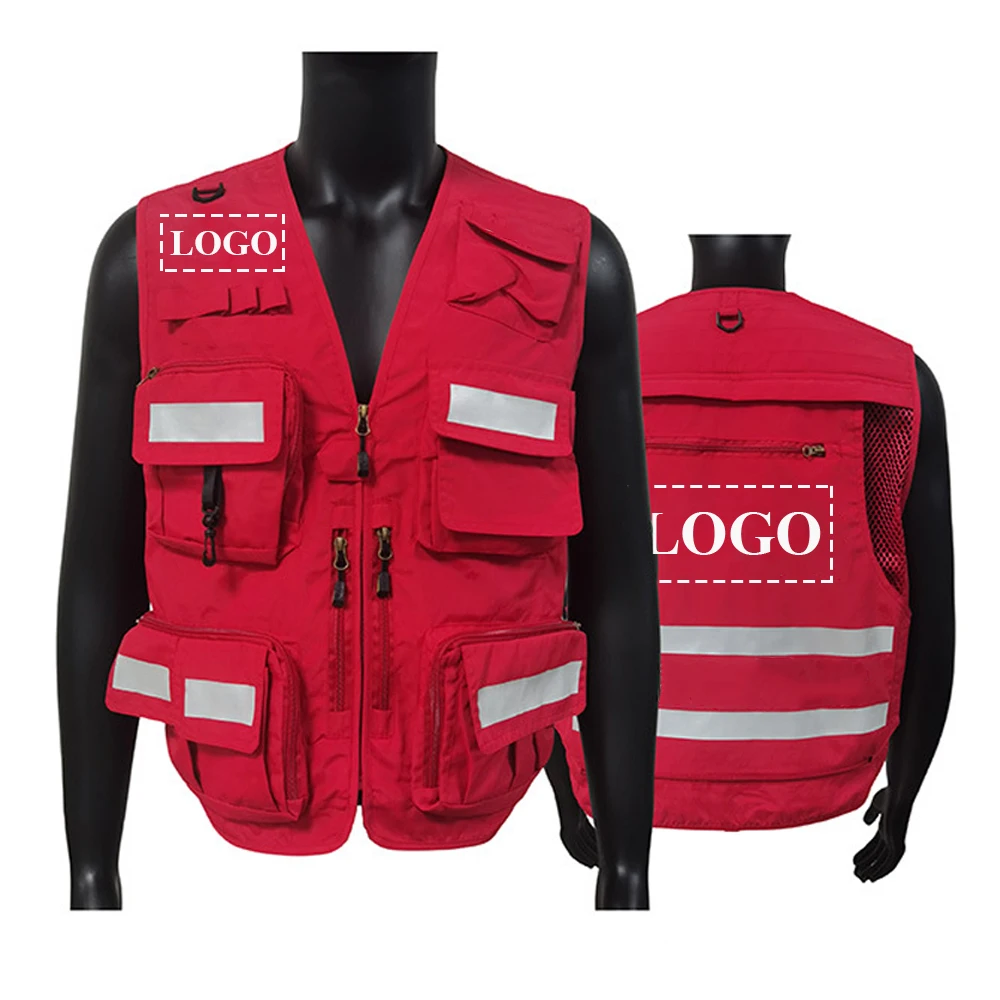 Custom Logo Safety Workwear Vest Emergency Rescue Firefighting Work Clothes Multi Pocket High Visibility SafetyVest