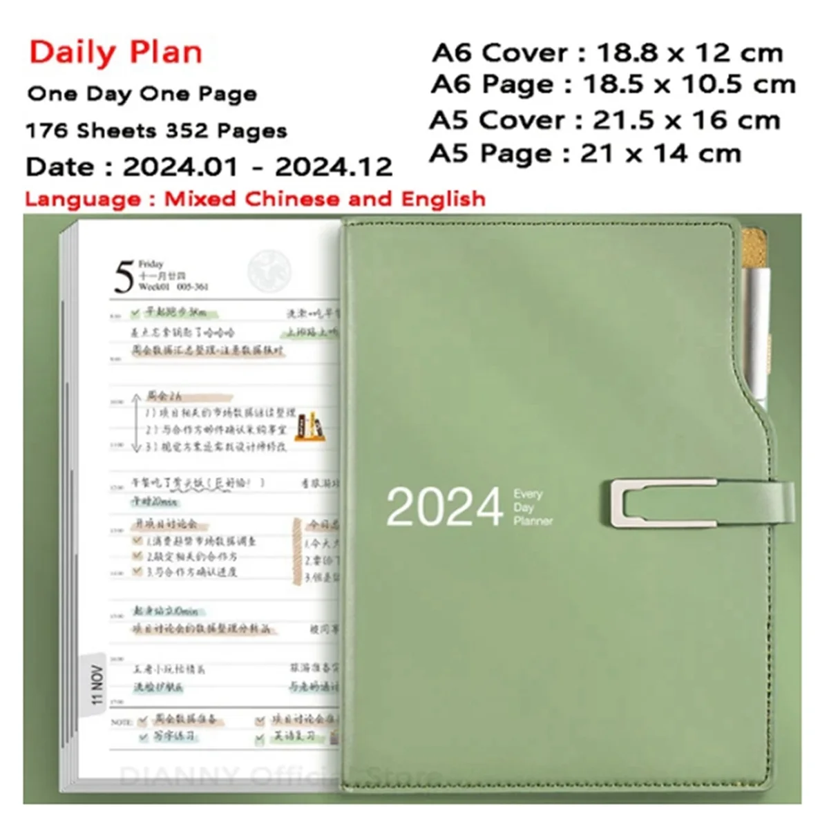 2024 Plan A5 Schedule This Calendar 1 Page 1 Day Notebook Stationery Notebook Office Tool