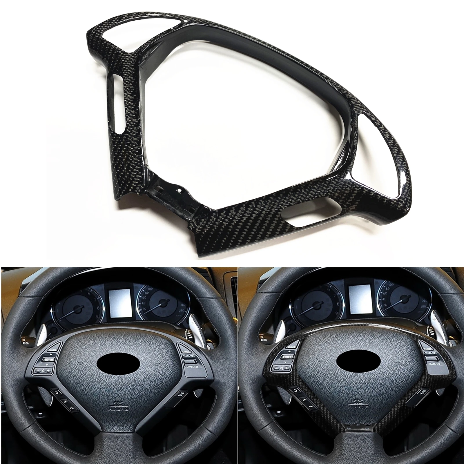 Carbon Fiber Steering Wheel Panel Cover Trim Shell For Infiniti G25 G35 G37 EX35 EX37 Q40 Q60 QX50 Car Interior Auto Accessories