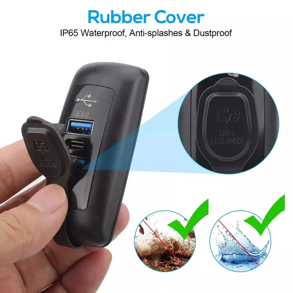 12 فولت USB مخرج طاقة السيارة USB Type-C مقبس شاحن السيارة 3 منافذ مزدوجة 18 واط QC3.0 المزدوج PD3.0 30 واط مهايئ شاحن سريع لسيارة RV #5