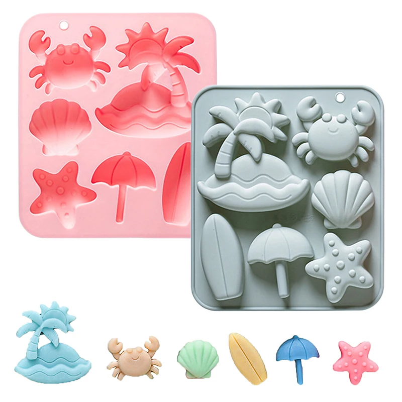 6 Cavity Tropical Beach Theme Silicone Mold Summer Animal Crab Shell Fondant Candy Chocolate Mould Diy Baking Accessories