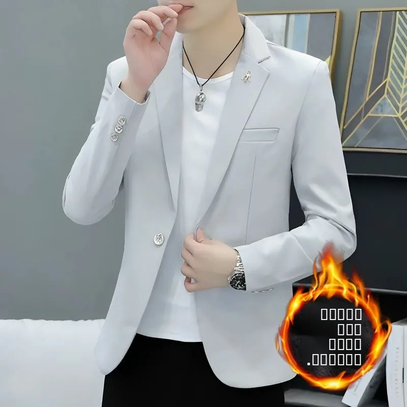 

Men's Casual Fce Lined Thiened Autumn Winter Faionable Briti Sle Suit Jaet Stand Fit Long Sve Single Button