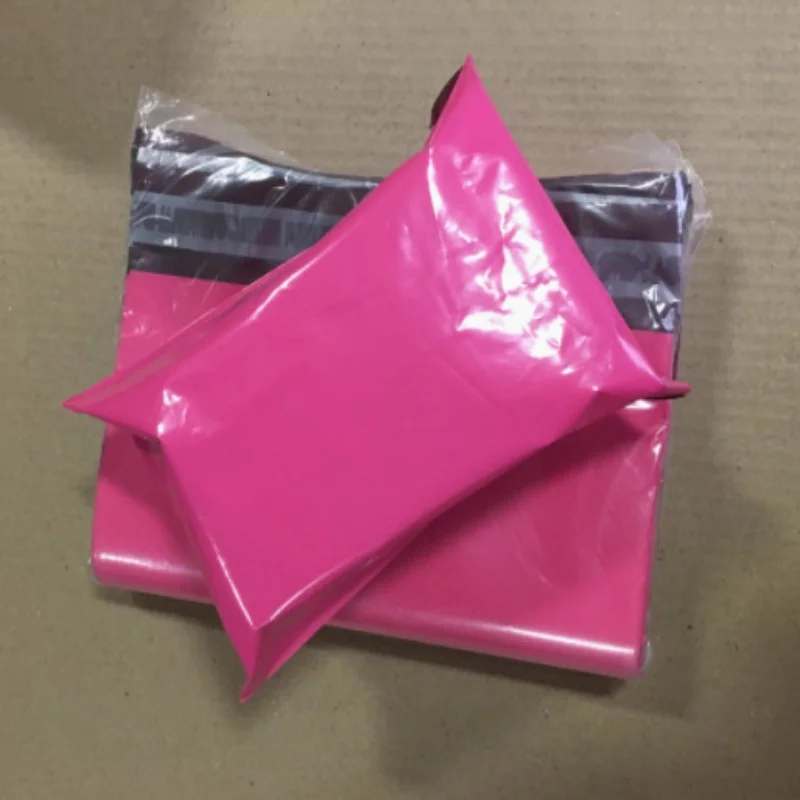 100PCS Rose Red Poly Mailer Adhesive Envelope Bag DIY Logo T-shirt Gloves Gift Shoes Box Courier Express Gift Packaging Pouches