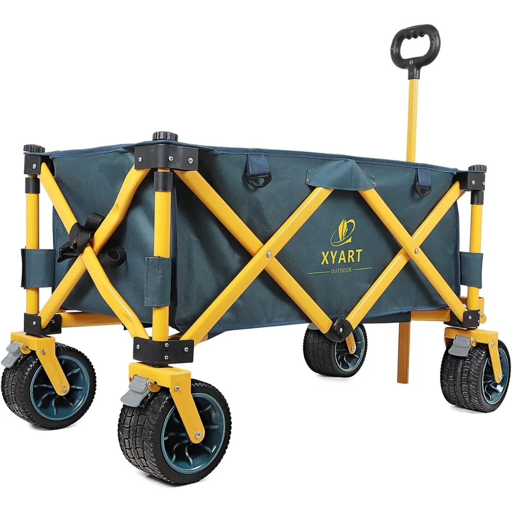 

Collapsible Wagon Cart Utility Folding Carts Heavy Duty for Outdoor Camping Beach Garden with Big Wheels Dark Green Yellow