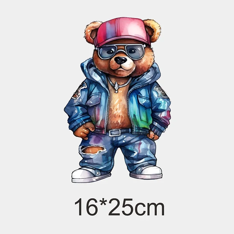 Iron coat patch color bear cartoon casual men\'s T-shirt hoodie DIY jacket patch DTF sticker washable