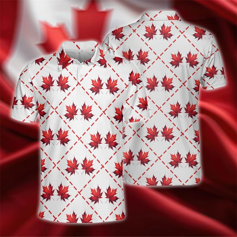 Canada Day 3D Printed Polo Shirts For Men Clothes Canadian Flag Maple Leaf Lapel POLO Shirt Boy Patriotic Button Tops Boy Tee