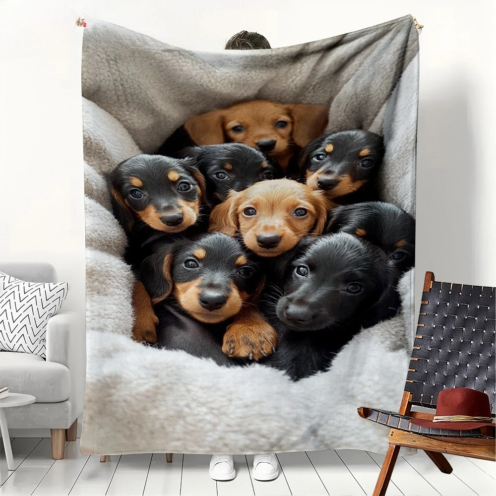 1PC Cute Puppy Blanket Cute Dogs Flannel Thin blankets Soft Warm for Home Office Travel Camping Perfect gifts four season use