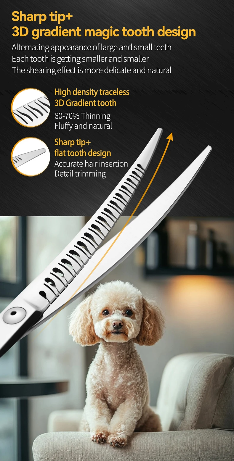 Fenice VG10 Stahl 7 Zoll 3D Umkehrzähne Magische Schere Haustier Hund Pflege Gerade/Gebogene Chunker Schere Lager Schrauben 60-70 % – Detail 5