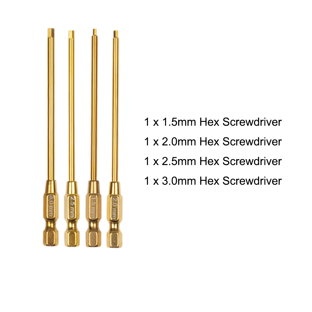 4-in-1-Sechskantschraubendreher 1,5 2,0 2,5 3,0 mm 6,35 mm Schnellwechsel-Inbusschlüssel-Inbusschlüssel-Inbusschlüssel-Werkzeug für 1/8 1/10 RC Car SCX10 TRX4
