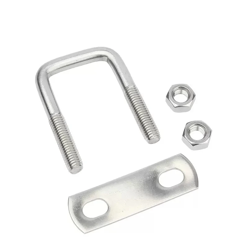 

M6 M8 304 Stainless Steel Square U Bolt Kit / Right Angle U-Shaped Screw with Mounting Plates - Pipe Clamp Hardware
