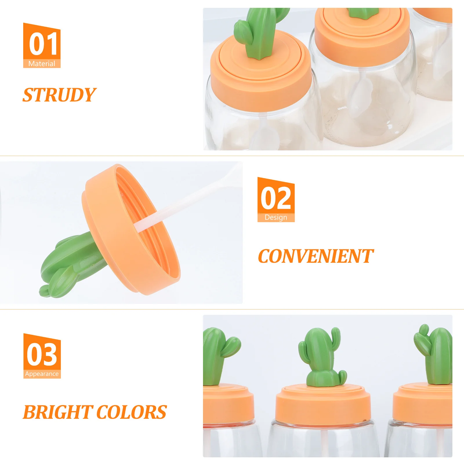 

3Pcs Stylish Cactus Spice Jar Set Sealed Seasoning Bottles Kitchen Storage Condiment Jars Practical Spice Jar