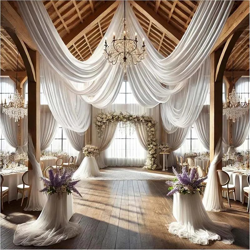Wedding Drapes Ceiling Decoration Chiffon Sheer Curtain for Weddings Reception Birthday Party Arch Drapery Tent Bedroom Backdrop