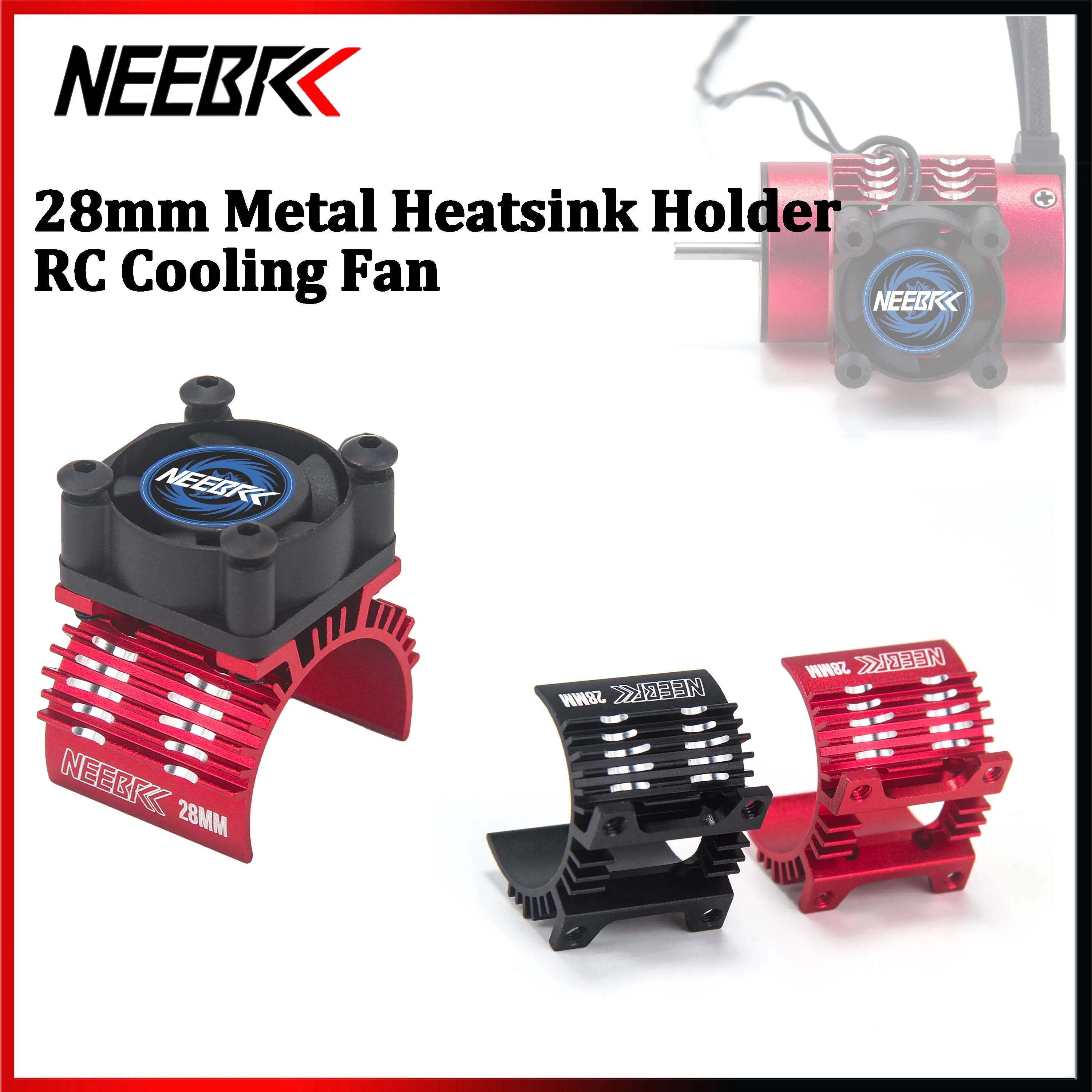 NEEBRC 28mm Metal Heatsink Holder 25mm Motor Cooling Fan 5-12V for 1/14 1/16 RC Car 2838 2845 2848 2850 2860 Motor Upgrade Part
