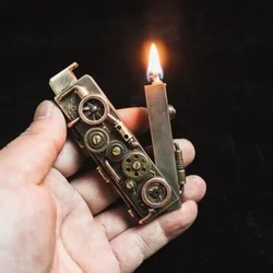 Handmade Mechanical Punk Lighter Pure Copper Gear Welding V-shaped One Key Press Ejection Ignition Smoking Accessories