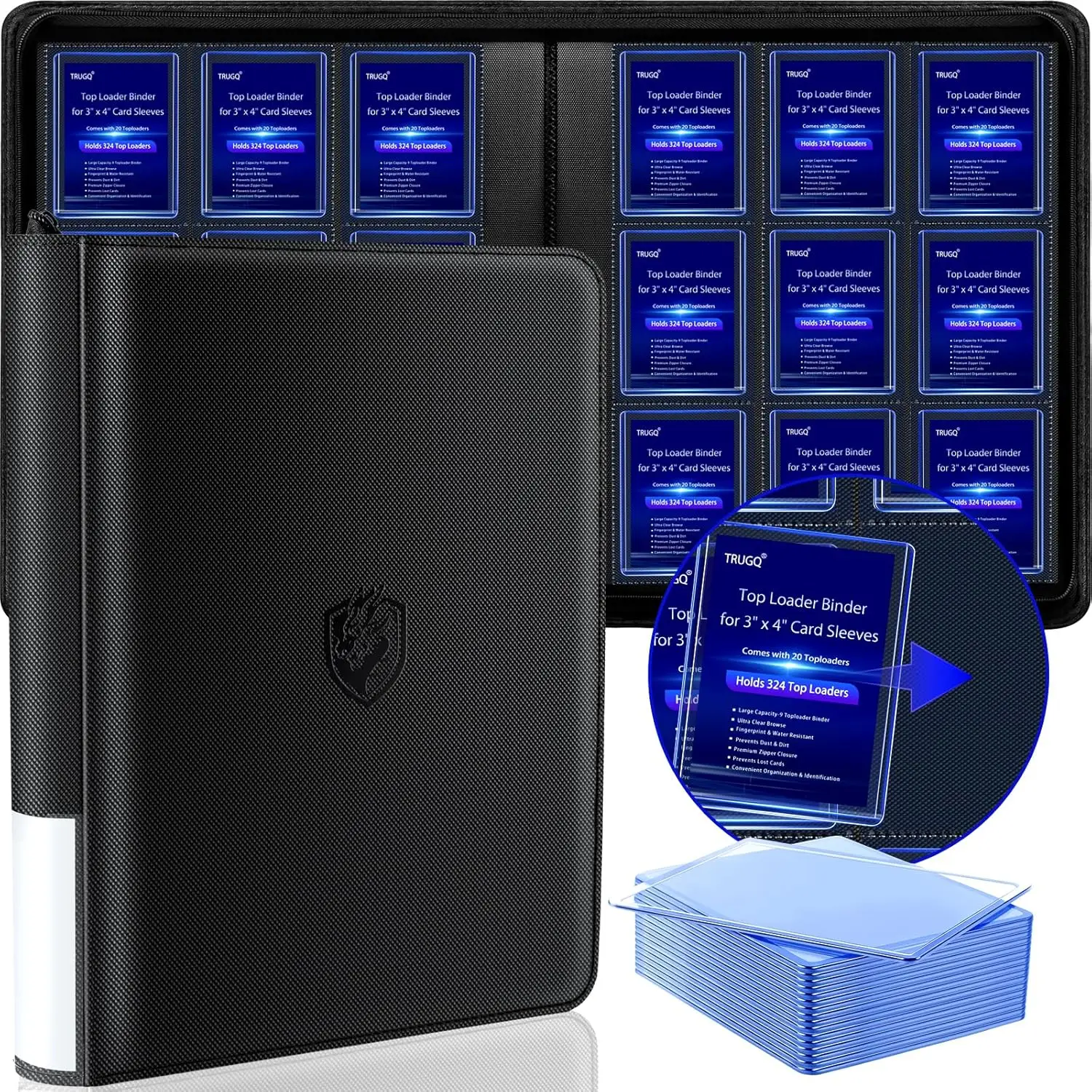 

Toploader Binder Holds 324 Cards with 20 Bonus Holders - PU Leather + PP Pages, Ridge Tab Sorting for Sports & Game Cards