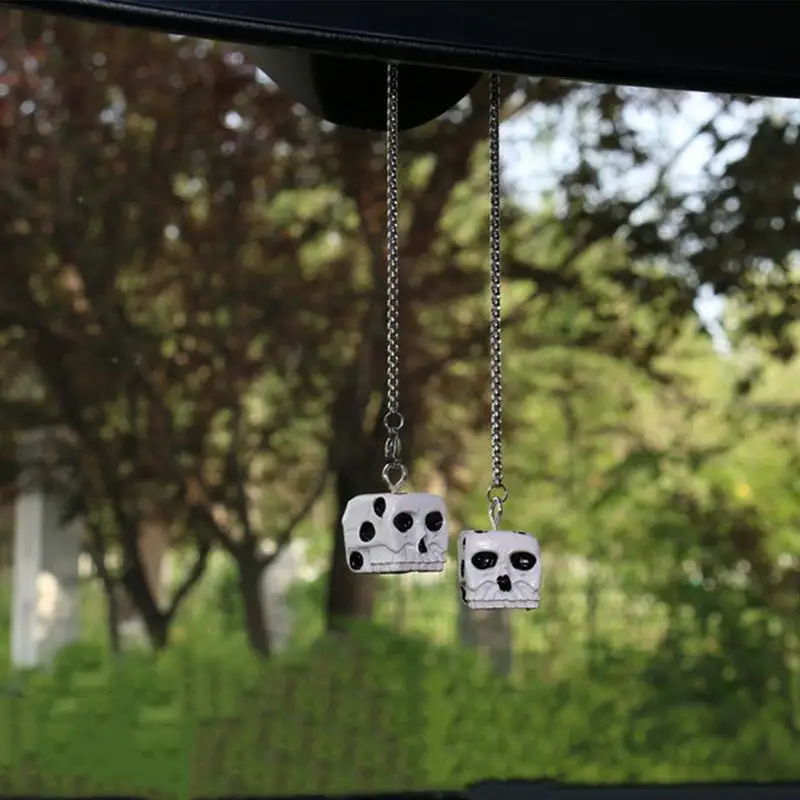 Skull Rear View Mirrors Charm Skull Dice Car Dice Charm Pendant Accessories Easy Install Cute Gothic Horror Swinging Charm For