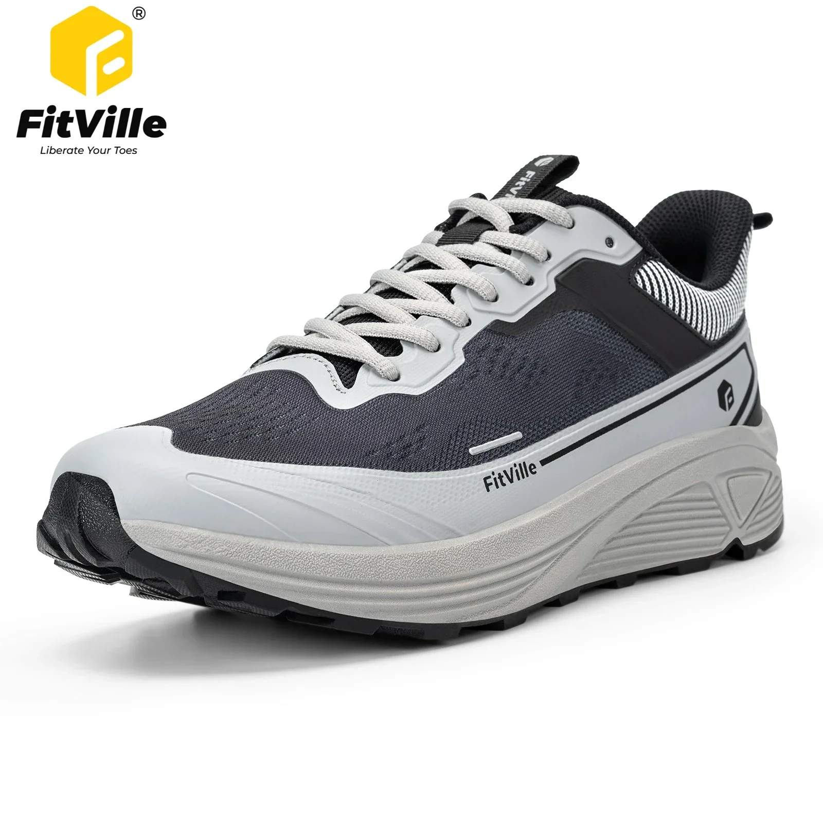 FitVille Men's Trail Running Shoes Wide Toe Hiking Shoes Breathable Cushioned Sports Sneakers for Men Arch Support Anti-Slip