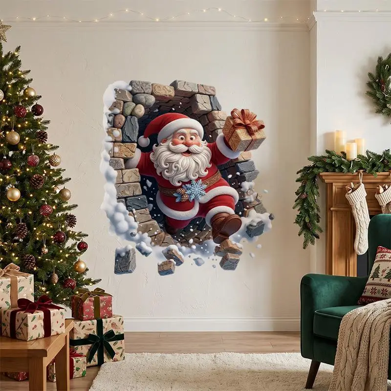 3D Weihnachtsmann Durchdringender Wandaufkleber PVC Wasserdichter Weihnachts-Wand- und Fensteraufkleber Abnehmbarer Abziehaufkleber Heimdekoration 1 Stück