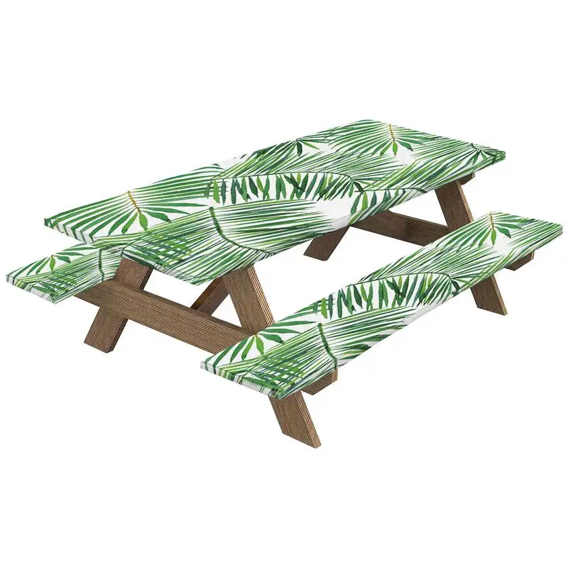 

Camping Tablecloth For Picnic Table Green Leaves Pattern Elastic Fit Table Cloth Waterproof Polyester Multifunctional Portable