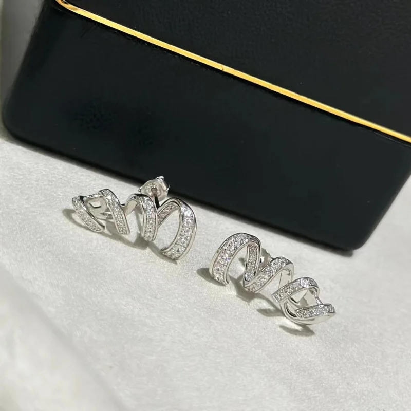 Pendientes de plata de ley S925 con juego de tornillos y diamantes