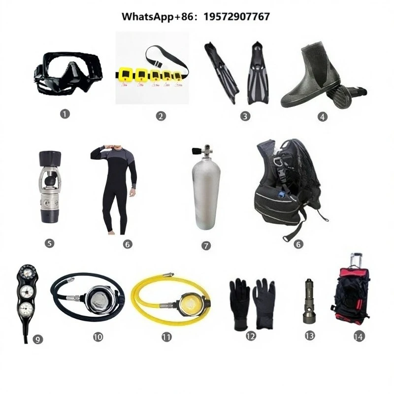 Waterproof Silicone Diving Equipment Sets for Deep Water Regulator Gauge Wetsuit Fin Weights Mask Cylinder