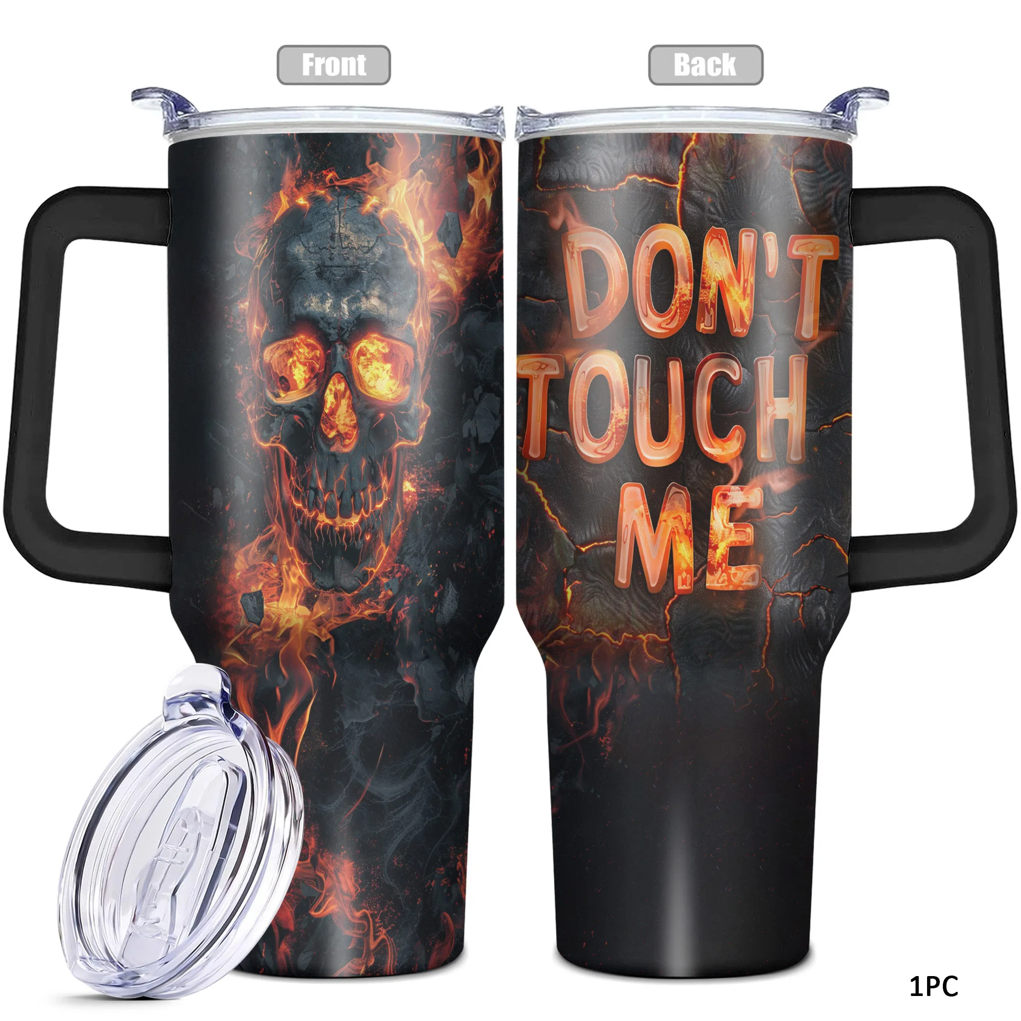 1pc, 40 oz Halloween Gifts Tumbler With Lid, Halloween Gifts, Fire Skull Funny Print 40oz Stainless Steel Water Bottle, Christma