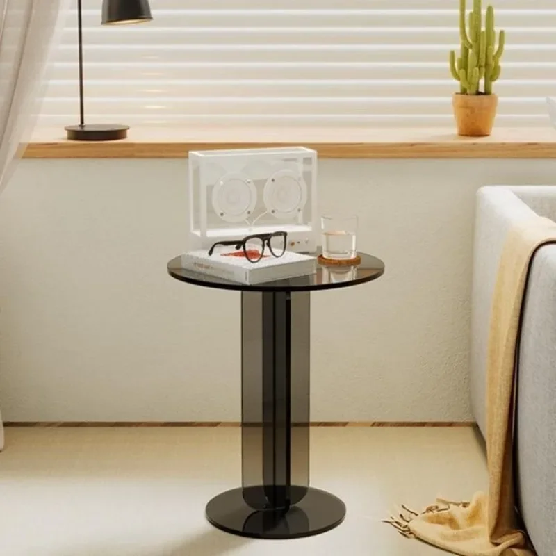 Tempered Glass Round Side Table Three Vertical Panel Stand See Through Clear Sofa Side Table Light Luxury Balcony End Table
