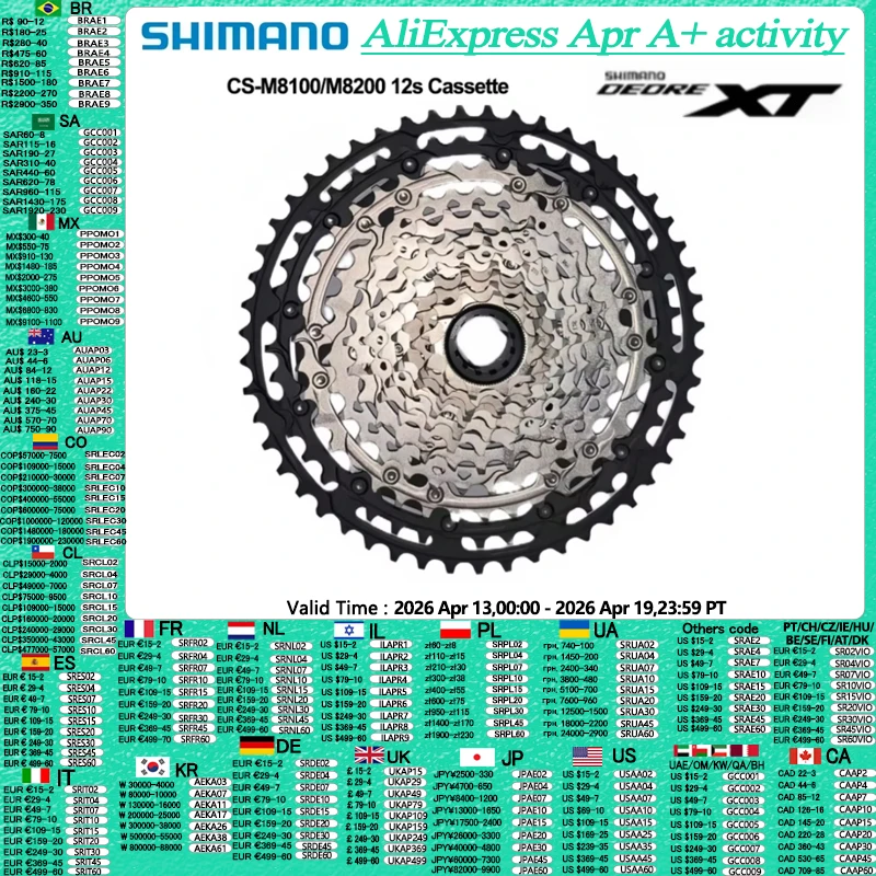 

Shimano DEORE XT CS-M8100 M8200 Cassette 9-45T/10-45T/10-51T 12Speed For Mountain Bike Bicycle Part MTB Cassette Original