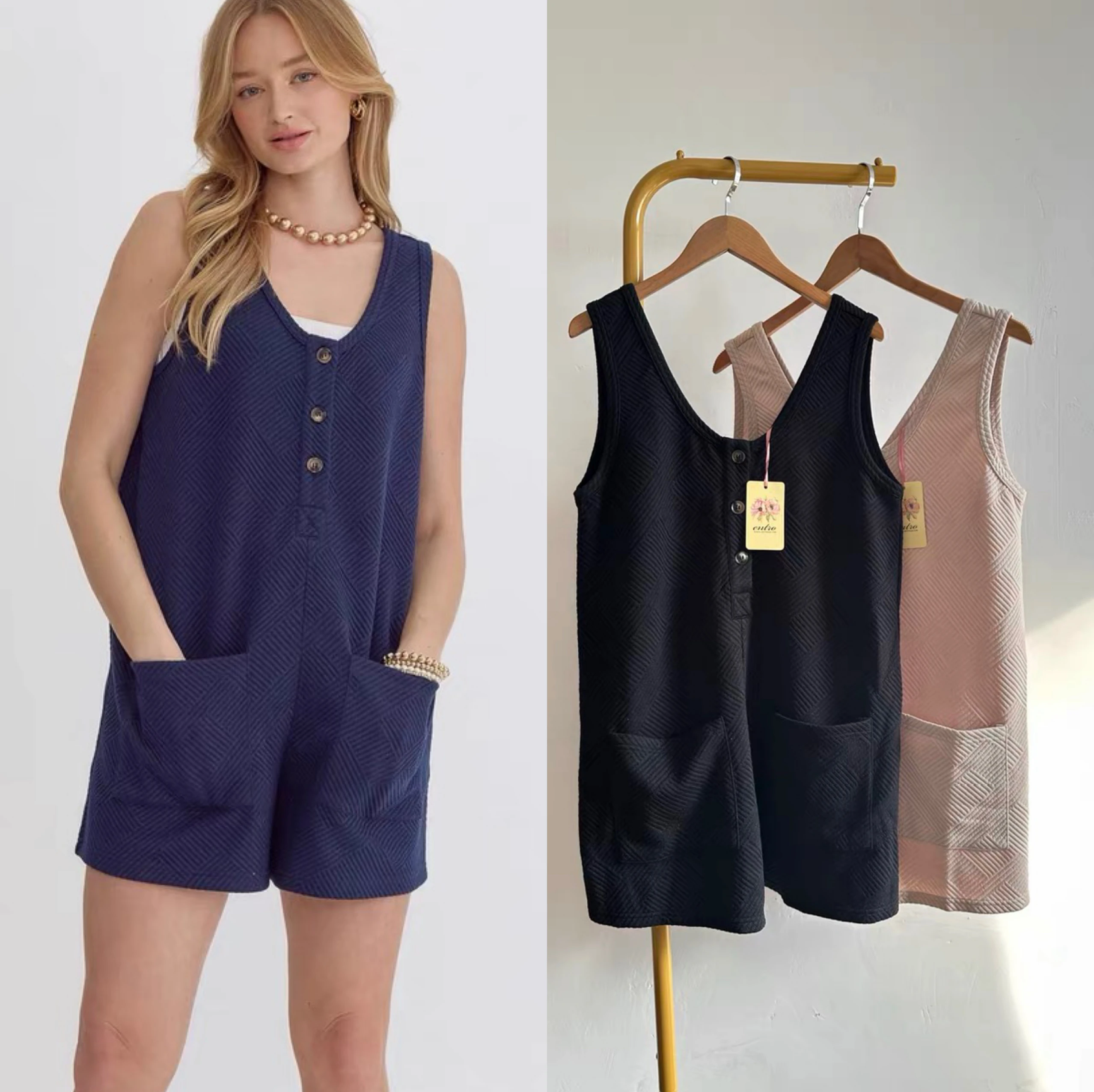 

Summer New Pure Color Svel One-Piece Pants Women Texture Multiple kets U-Ne Dr Straight Leg Pants Women