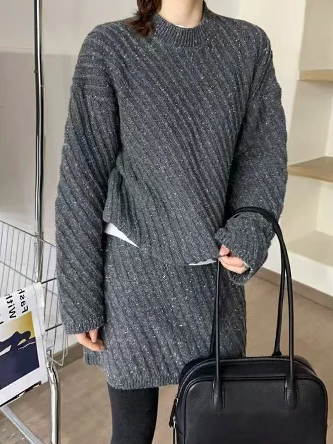 

Осенне-зимний модный повседневный женский комплект: ретро-свитер с диагональным узором и юбка с высокой талией (двойка)