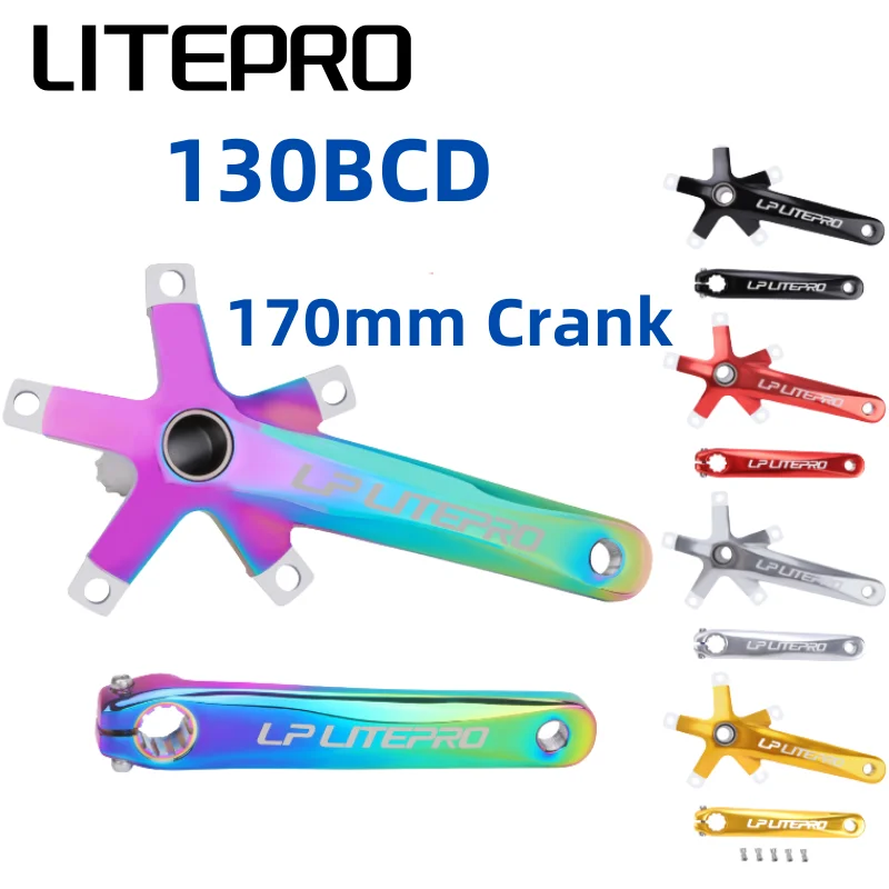 LITEPRO Folding Bike Crank Aluminum 170mm Hollow Integral MTB Mountain Bicycle BCD 130 Crankset Tooth Plate Parts