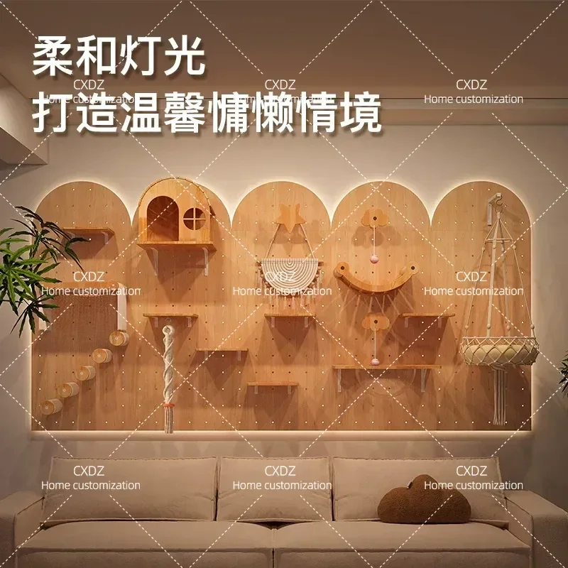 Solid Wood Cat Wall Jumping Platform Climbing Frame with Hole Board Scratching Post Space Capsule Cat Nest Ladder Pet