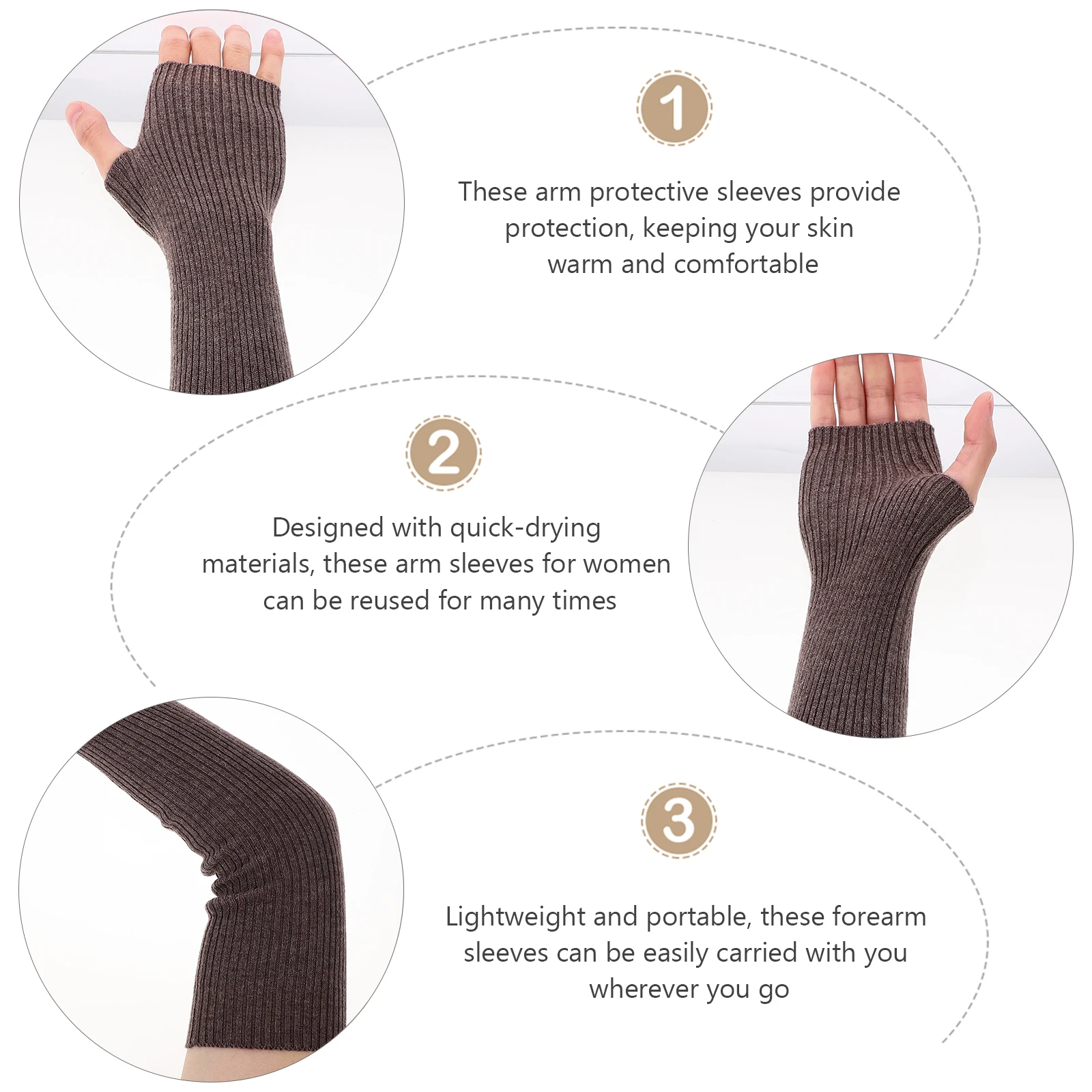 

Warm Sleeves 50CM Black Detachable Finger Hole Knit Elastic Forearm Covers for Women Outdoor Sports Hiking Driving Cycling Cold