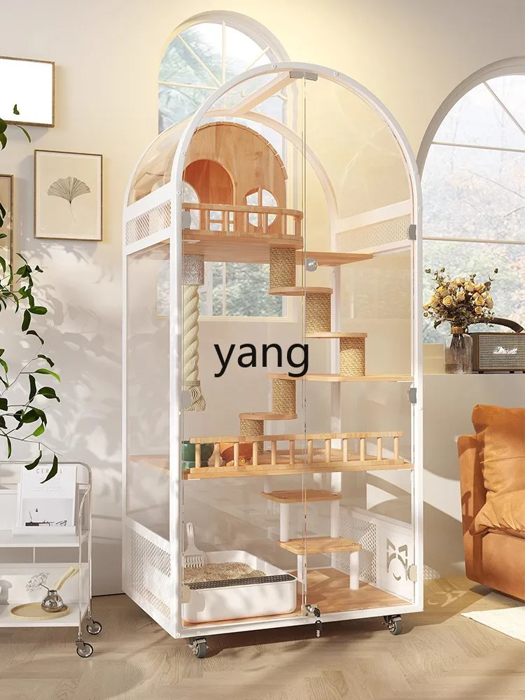 Yjq Arch Cat Villa Short Foot Luxury Panoramic Tempered Glass House Solid Wood High-Grade Cat Cage Cabinet