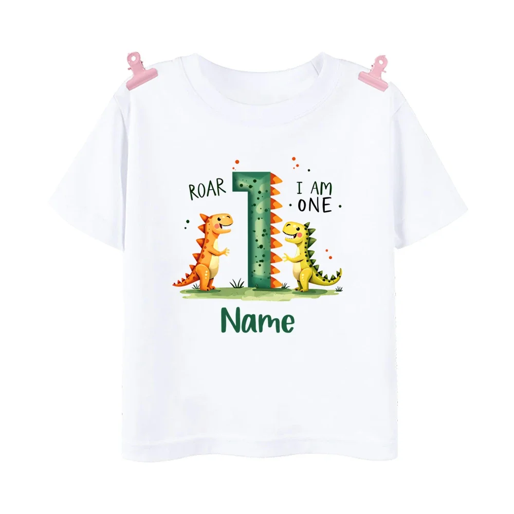 Personalisiertes Dinosaurier-Geburtstags-T-Shirt für Jungen zum 3. Geburtstag mit Aufschrift „Roar I Am Three“ Kinderparty-Outfit Individuelles Geschenk – Detail 3